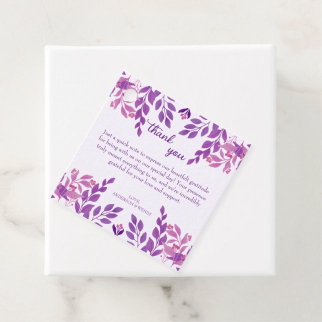 Étiquettes Cadeau Thème Mariage Feuille violet (En situation)