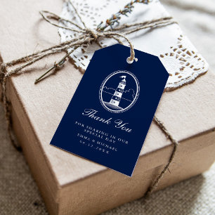 Étiquettes-cadeau Thème nautique Mariage phare Custom Navy