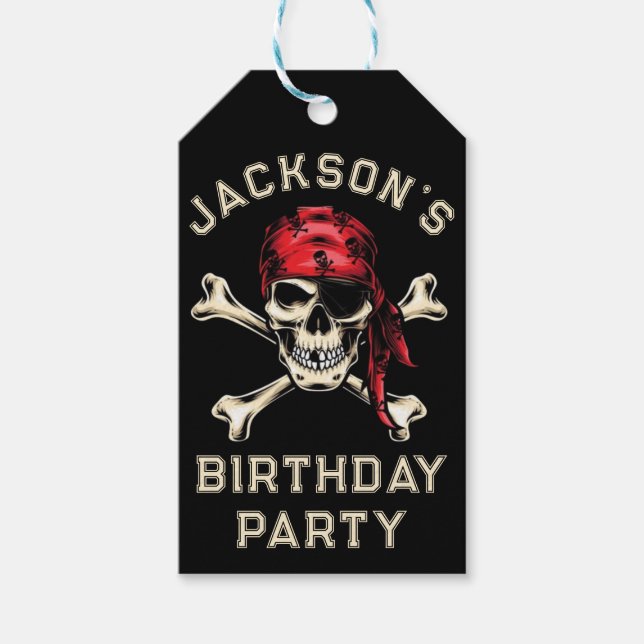 Étiquettes-cadeau Thème Pirate Fête salé Adulte Pirate Crâne noir (Devant)