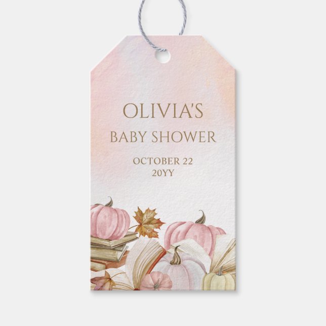 Étiquettes-cadeau Thème Réserver Citrouille rose Baby shower Favoris (Devant)