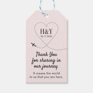 Étiquettes-cadeau Thème Voyage Aéronautique Coeur Rose Mariage