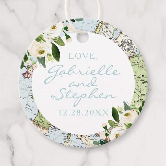 Étiquettes Cadeau Thème Voyage Floral Bleu Vert et Blanc Carte (Devant)