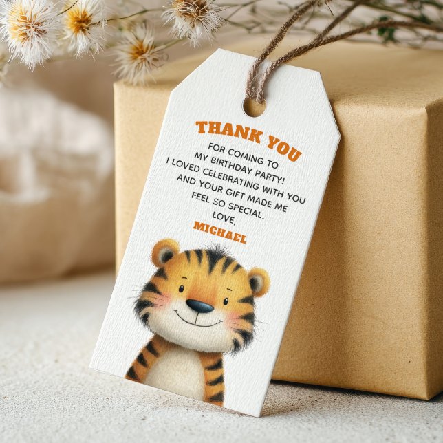 Étiquettes-cadeau Tiger Stripes Cute Safari 1st Birthday Thank You (Créateur téléchargé)