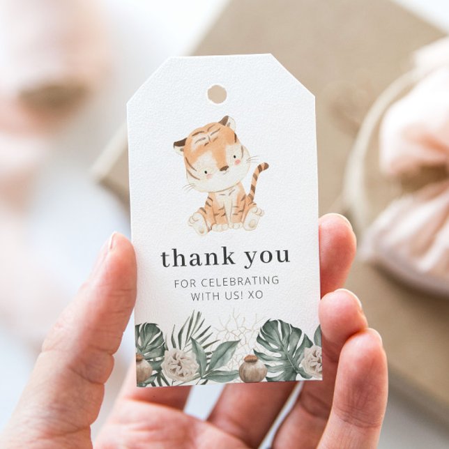 Étiquettes-cadeau Tiger vert Floral Anniversaire (Créateur téléchargé)