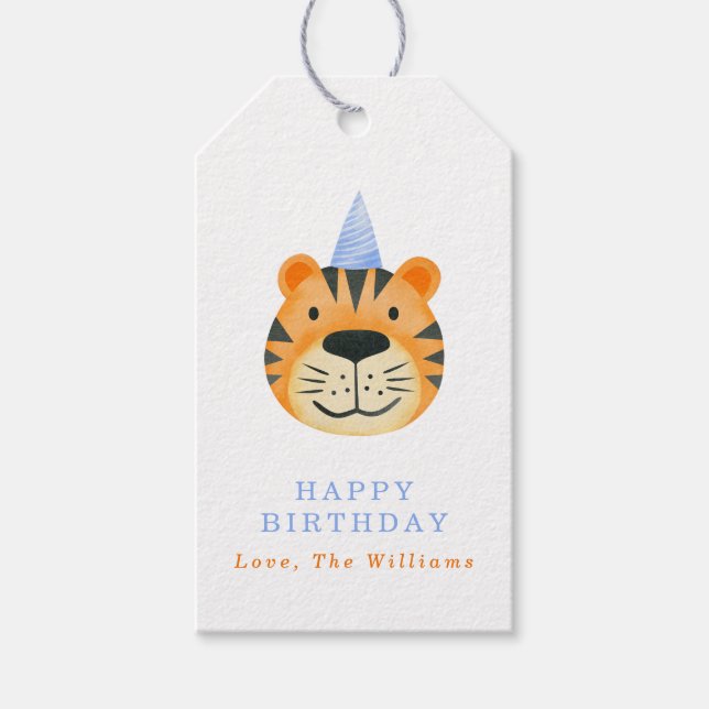 Étiquettes-cadeau Tigre simple avec Casquette de fête Anniversaire p (Devant)