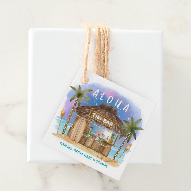 Étiquettes Cadeau Tiki Beach Bar Surf tropical et Merci de mer (En situation)