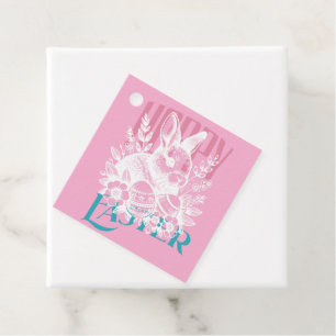 Étiquettes Cadeau Timbre Lapin de Pâques sauteur Rose