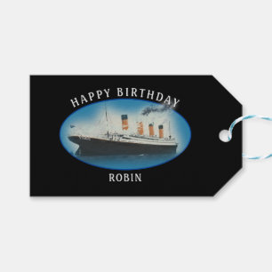 Étiquettes-cadeau Titanic Birthday Black RMS White Star Line Ship