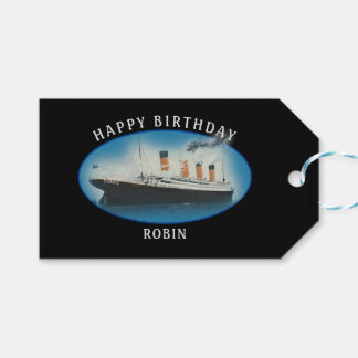 Étiquettes-cadeau Titanic Birthday Black RMS White Star Line Ship