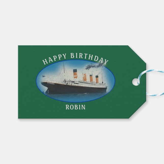Étiquettes-cadeau Titanic Birthday Green RMS White Star Line Ship (Devant (Horizontal))