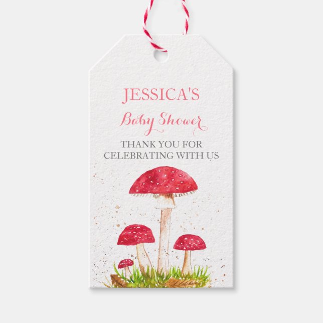 Étiquettes-cadeau Toadstool Champignon Aquarelle Baby shower mou (Devant)