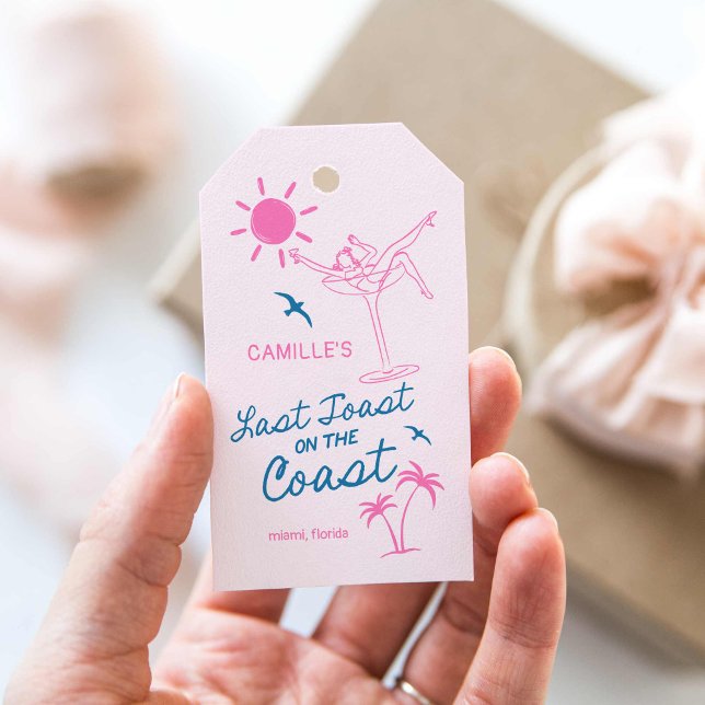 Étiquettes-cadeau Toast rose Dernier sur la côte Bachelorette (Beach Bachelorette Weekend Favor Tags)