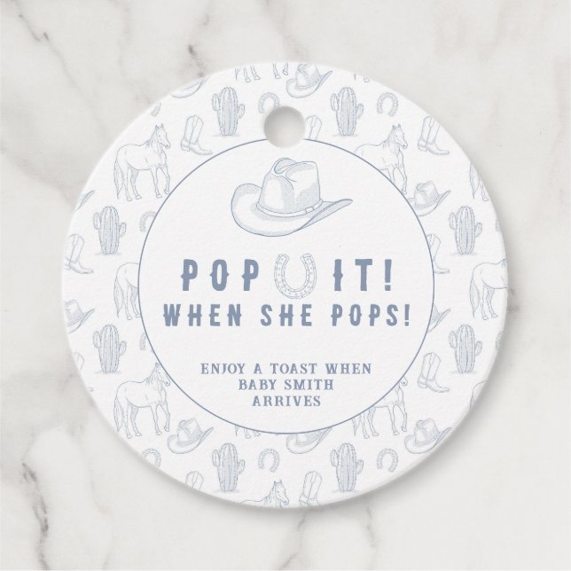 Étiquettes Cadeau Toile Cowboy POP IT! Baby shower (Devant)