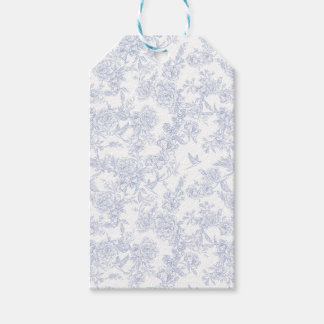 Étiquettes-cadeau Toile de Jouy bleue florale élégante