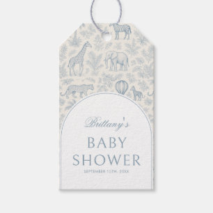 Étiquettes-cadeau Toile De Jouy Safari Animaux Blue Boy Baby shower