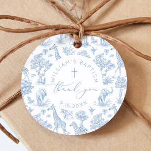 Étiquettes Cadeau Toile de Jouy Safari garçon Merci de baptême