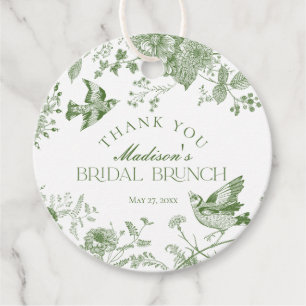 Étiquettes Cadeau Toile De Jouy Verte Vintage Floral Brunch De Marié