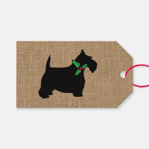 Étiquettes-cadeau Toile de jute de houx de chien de Scottie