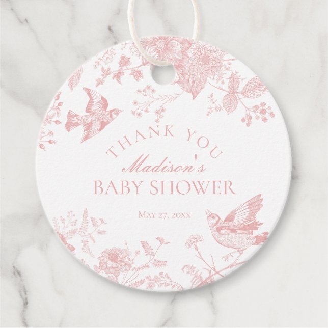 Étiquettes Cadeau Toile Rose De Jouy Baby shower Floral Favoriser (Devant)