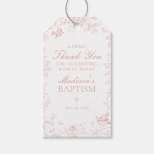 Étiquettes-cadeau Toile Rose De Jouy Baptême Floral Favorisé