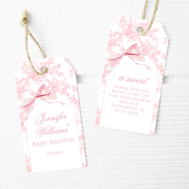 Étiquettes-cadeau Toile rose Floral Baby Girl Douche Merci (Créateur téléchargé)