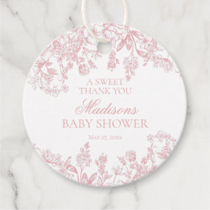 Étiquettes Cadeau Toile rose Jouy Vintage Baby shower floral Cercle