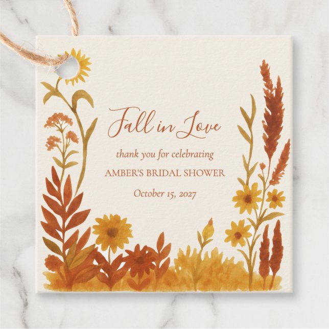 Étiquettes Cadeau "Tombez amoureux" douche de nuptiale aquarelle flo (Devant)