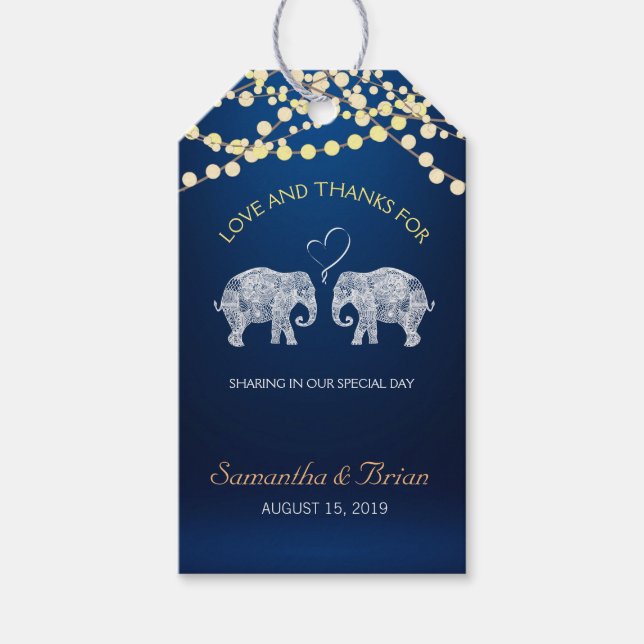 Étiquettes-cadeau TONNES D'AMOUR/Eléphant Lumières Nuit Mariage Pers (Devant)