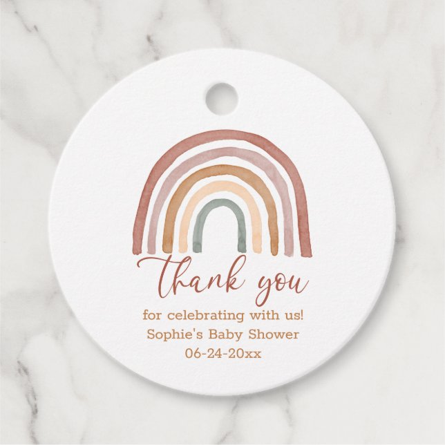 Étiquettes Cadeau Tons Mués Boho arc-en-ciel Merci (Devant)