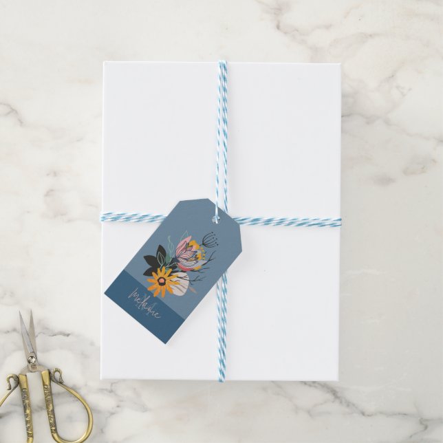 Étiquettes-cadeau Tons terre Bouquet de fleurs abstraites, monogramm (Avec de laficelle)