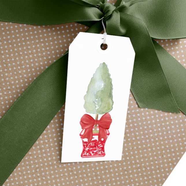 Étiquettes-cadeau Topiary Christmas rouge et blanc (Créateur téléchargé)