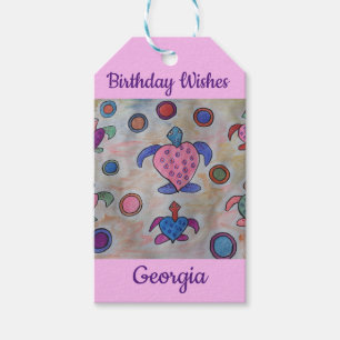 Étiquettes-cadeau Tortues et cercles Anniversaire
