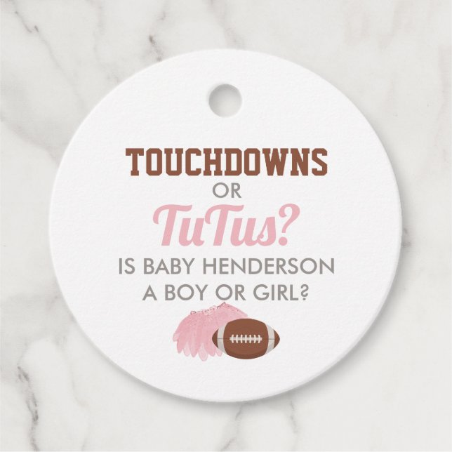 Étiquettes Cadeau Touchdowns ou Tutus Merci de révélation de genre (Devant)