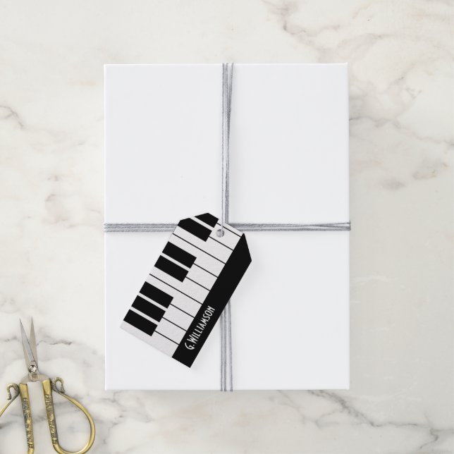 Étiquettes-cadeau Touches de piano musicales | Ajouter Votre Nom (Avec de la ficelle)