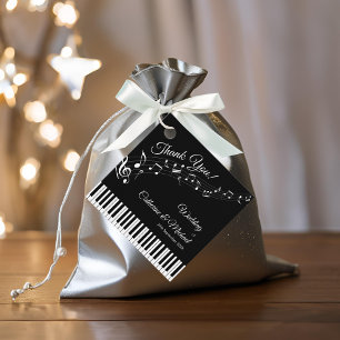 Étiquettes Cadeau Touches de Piano Notes de Musique Mariage Noir & B