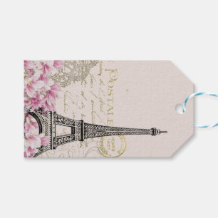 Étiquettes-cadeau Tour Eiffel vintage Paris France Romance Rose