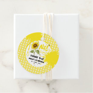 Étiquettes Cadeau Tournesol à l'aquarelle avec papillons 1er anniver