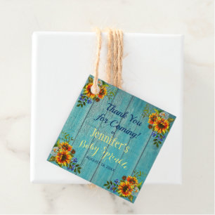 Étiquettes Cadeau Tournesol bleu rustique Baby Sprinkle Merci