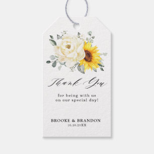 Étiquettes-cadeau Tournesol ivoire pivoine Floral Eucalyptus Mariage