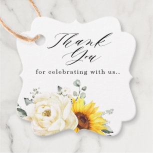 Étiquettes Cadeau Tournesol ivoire pivoine Floral Eucalyptus Mariage