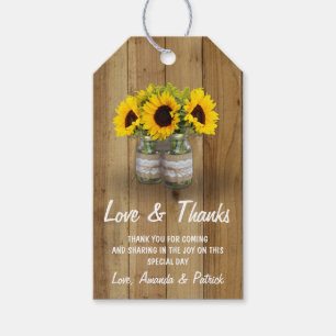 Étiquettes-cadeau Tournesol Mason Jar Burlap Dentelle Mariage Merci
