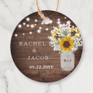 Étiquettes Cadeau Tournesol Monogramme Lumières Jar Mariage rustique