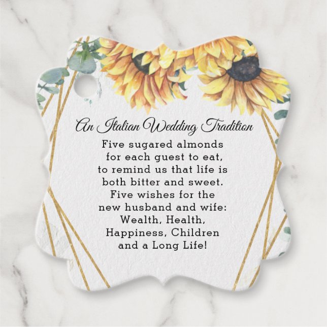 Étiquettes Cadeau Tournesol Rustique élégant Mariage géométrique or (Devant)