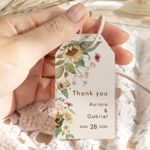 Étiquettes-cadeau Tournesol rustique Merci Mariage beige