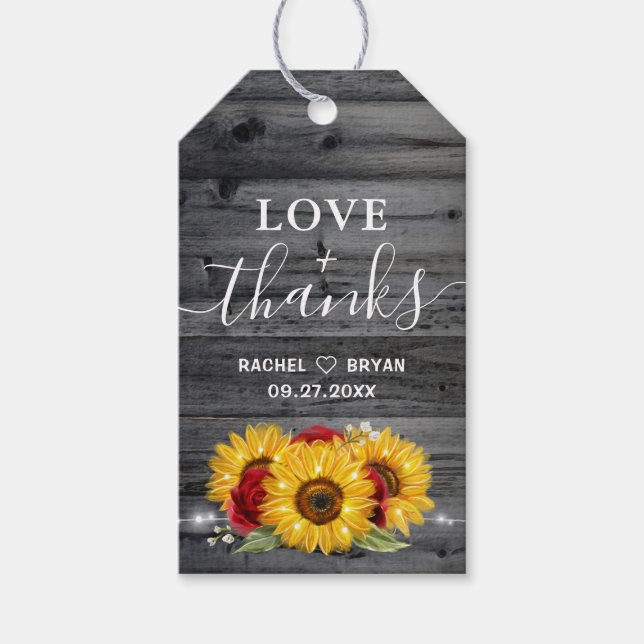 Étiquettes-cadeau Tournesol Rustique Rose rouge Merci mariage Faveur (Devant)