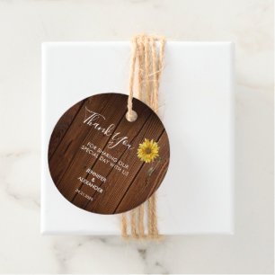 Étiquettes Cadeau Tournesol rustique sur bois de grange mariage merc