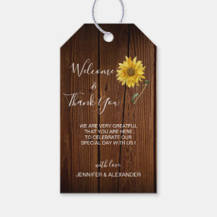 Étiquettes-cadeau Tournesol rustique sur mariage de bois