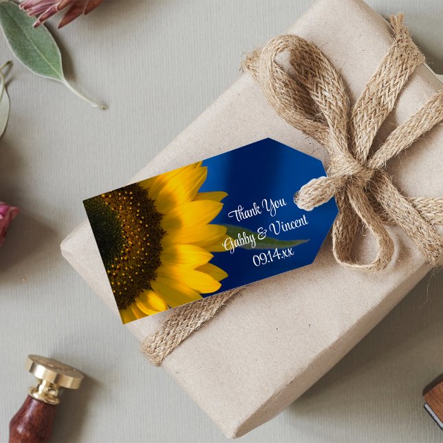 Étiquettes-cadeau Tournesol sur Merci Mariage bleu Favoriser les éti (Créateur téléchargé)
