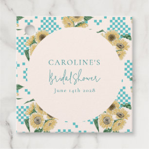 Étiquettes Cadeau Tournesol Turquoise Damier Lavage de Mariée