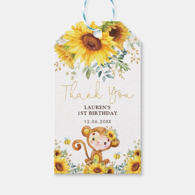 Étiquettes-cadeau Tournesol Vibrant Cheeky Baby Singe Sauvage Annive (Devant)